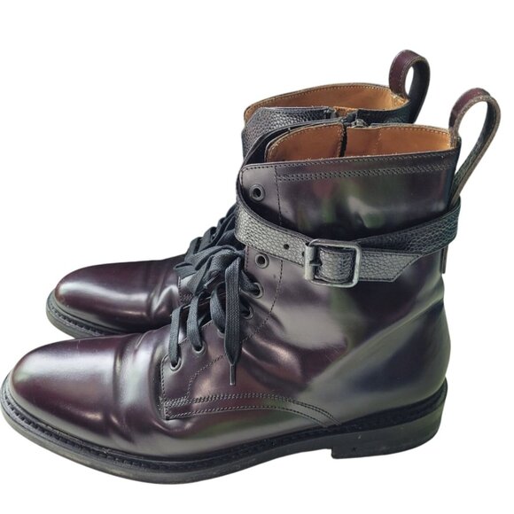 Italian Leather Side Zip Lace-Up Ankle Boots Mens 9 Brown George Brown BILT - Picture 3 of 14